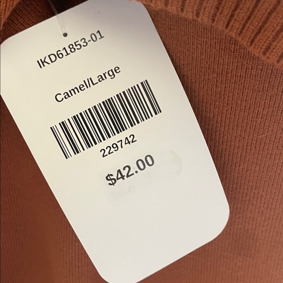 Chic Off-Shoulder Rust/Camel Boho, Western Sweater Dress - Picture 3 of 4